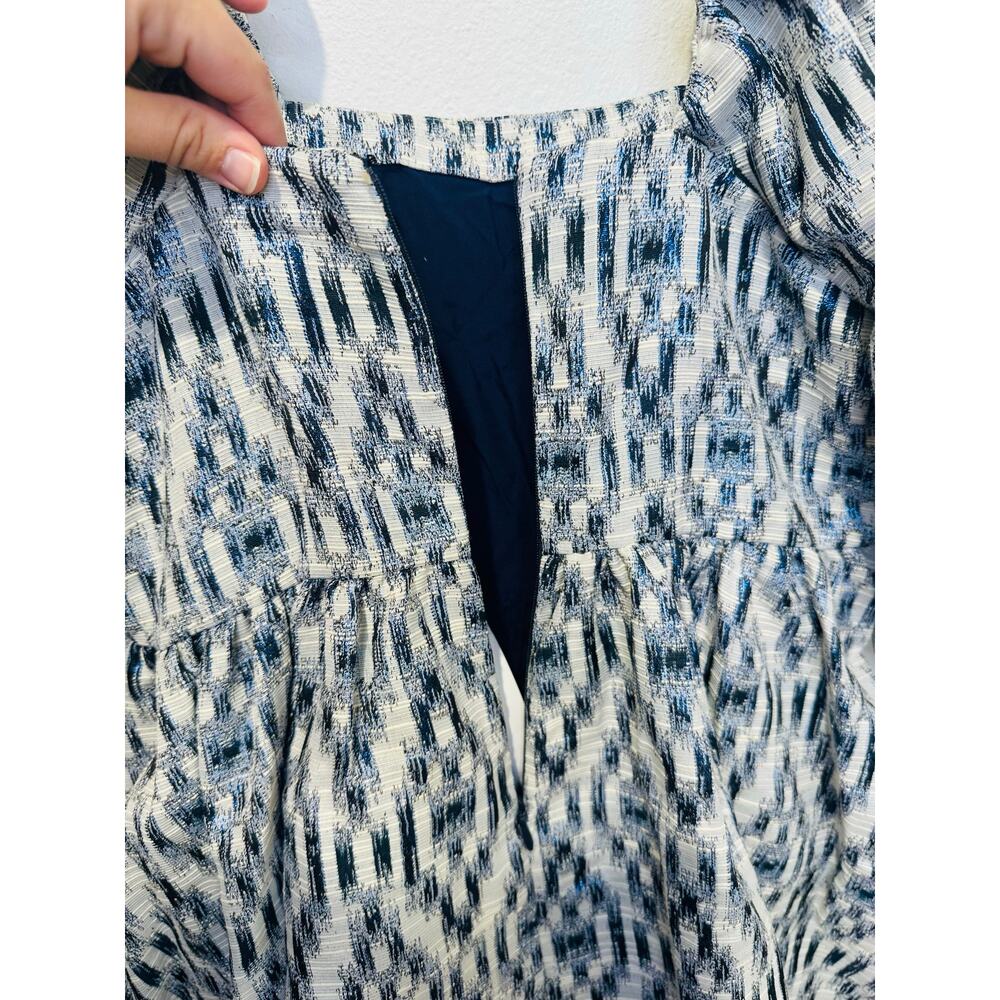 NWT MUNTHE Women's Blue White Chew Puff Sleeve Bubble Hemline Min Dress Size 36 - Picture 15 of 16